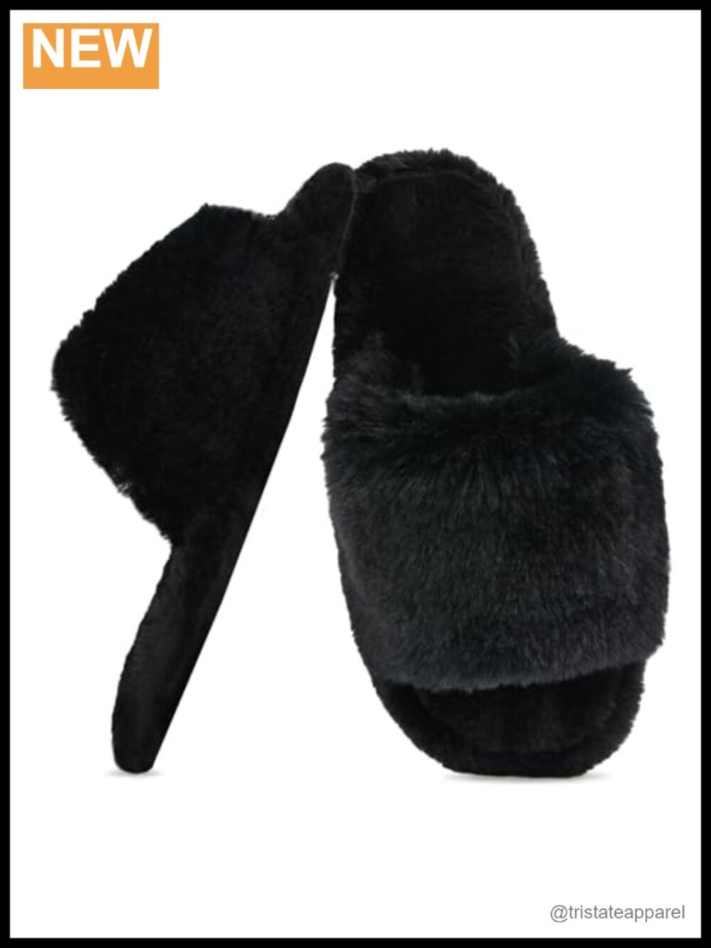 Fuzzy Faux Fur Open Toe Slippers Memory Foam Anti-Skid Sole